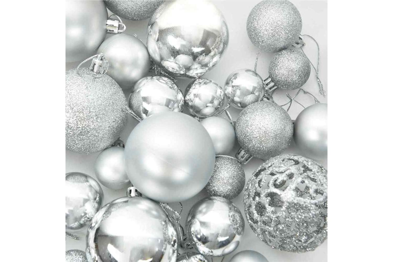 Vidaxl Christmas Bauble Set With 300 Leds 120 Pcs Silver Plastic-7