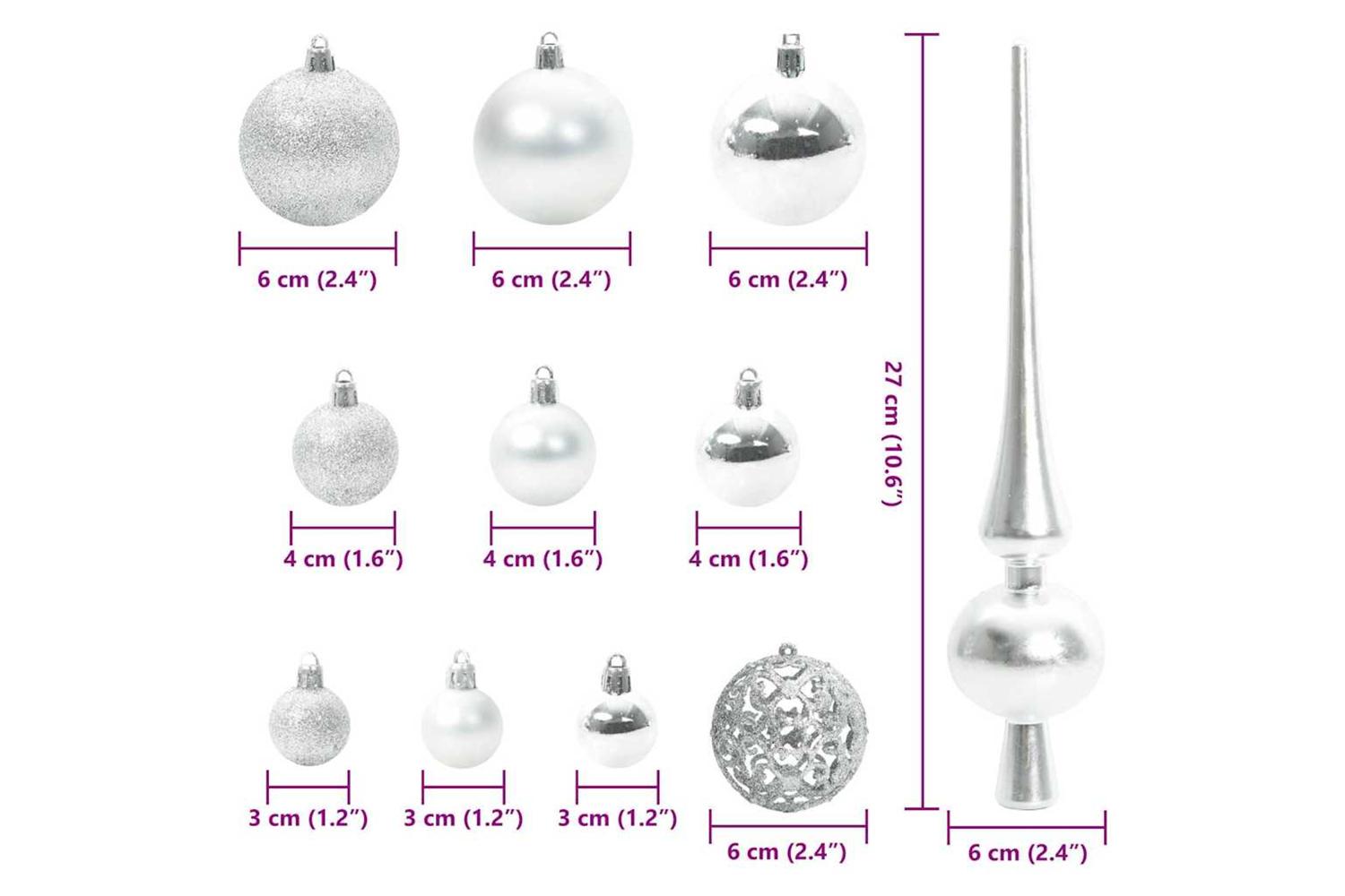 Vidaxl Christmas Bauble Set With 300 Leds 120 Pcs Silver Plastic-9