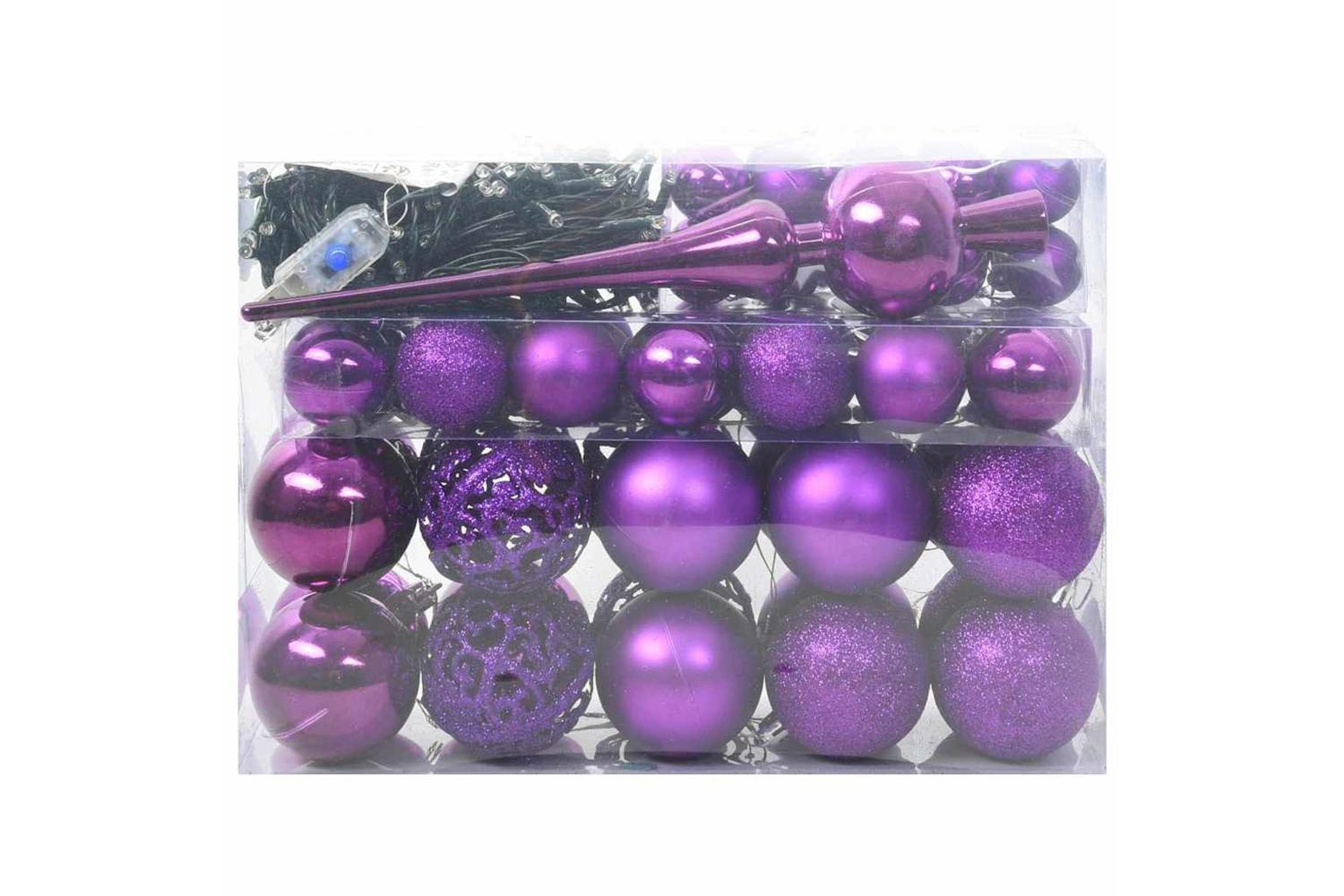 Vidaxl Christmas Bauble Set With 150 Leds 61 Pcs Lilac Plastic-3