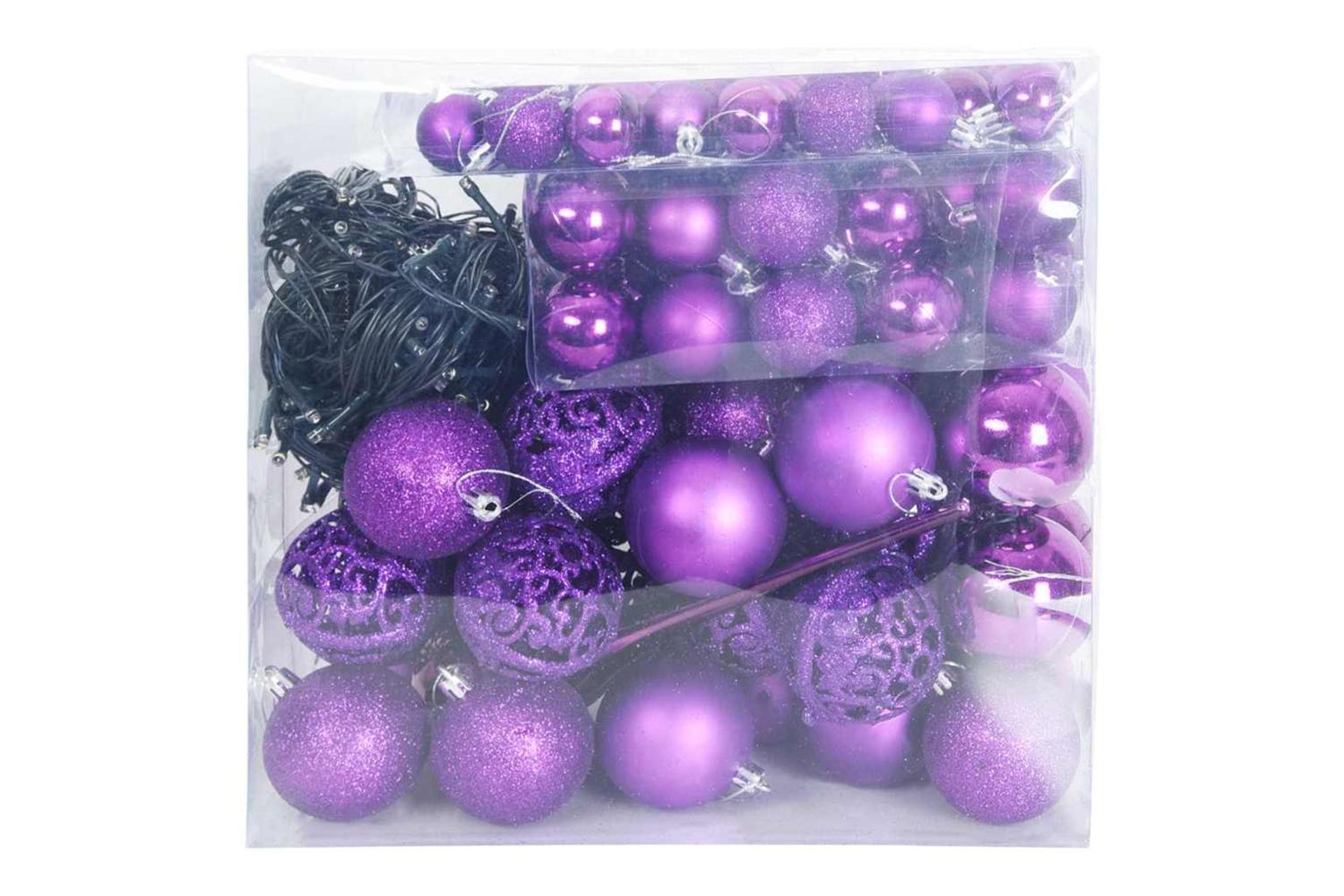 Vidaxl Christmas Bauble Set With 300 Leds 120 Pcs Lilac Plastic-3
