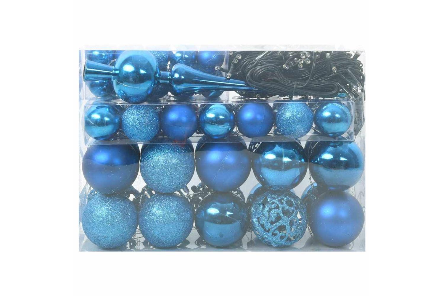 Vidaxl Christmas Bauble Set With 150 Leds 61 Pcs Blue Plastic-3