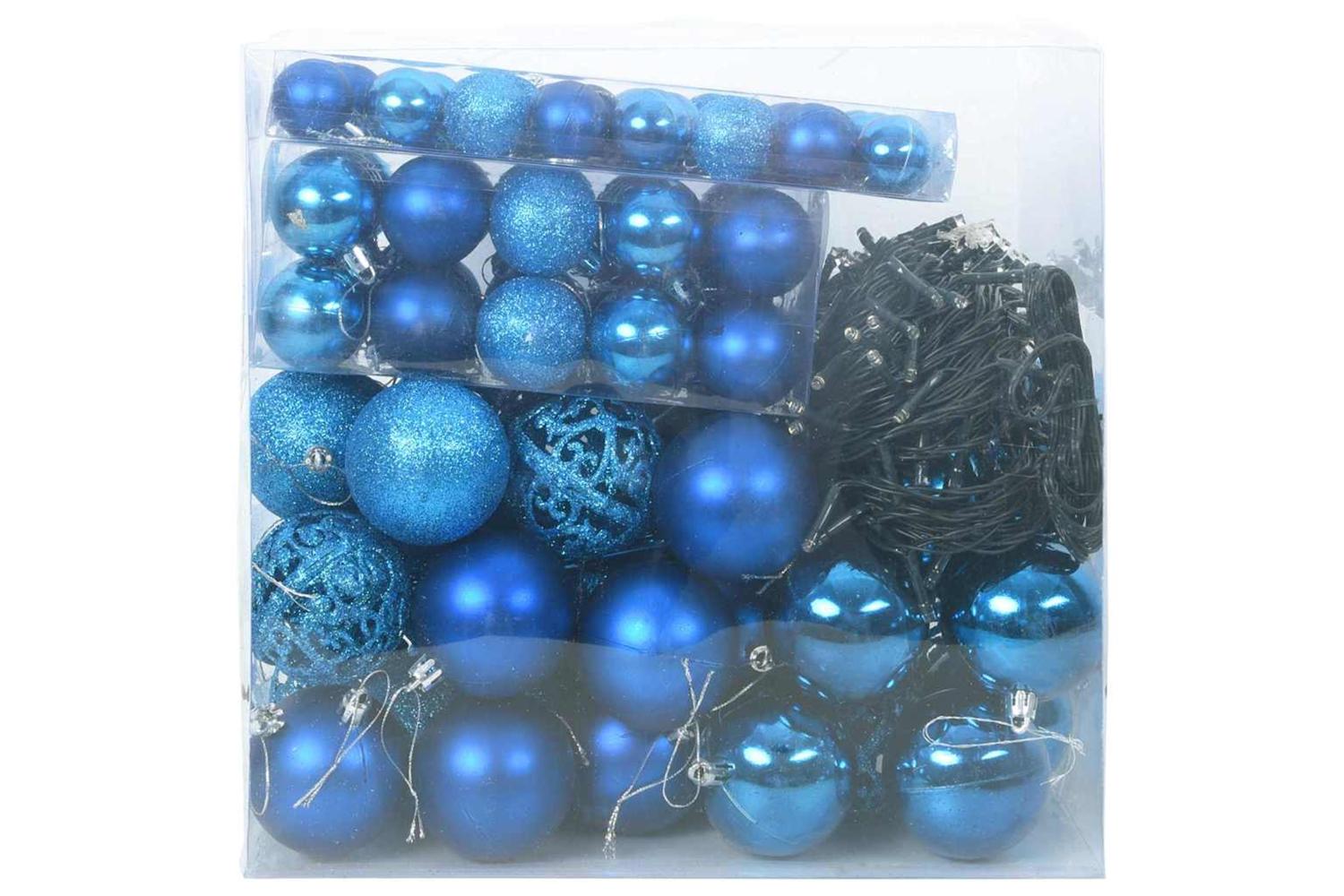 Vidaxl Christmas Bauble Set With 300 Leds 120 Pcs Blue Plastic-3