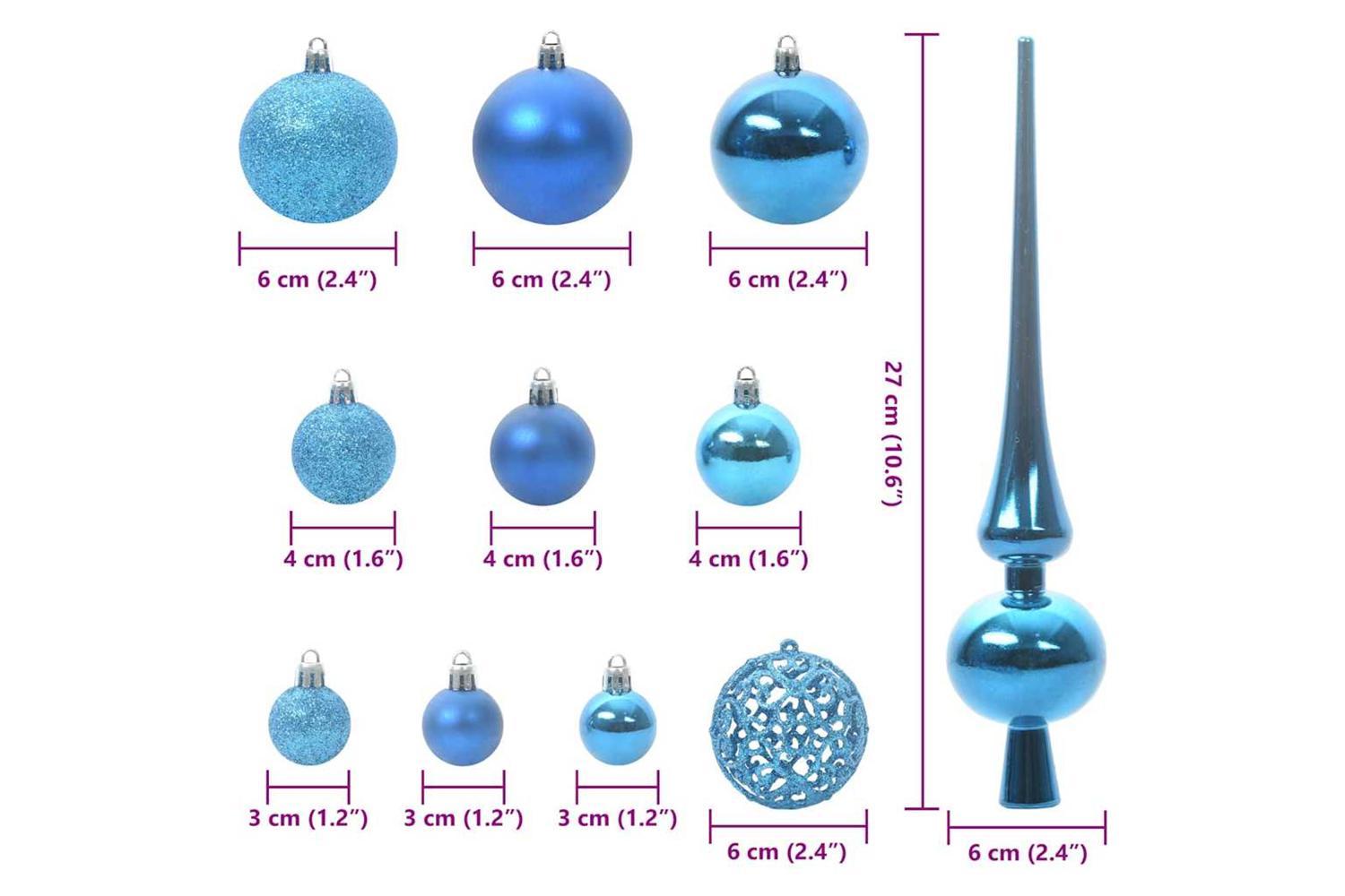 Vidaxl Christmas Bauble Set With 300 Leds 120 Pcs Blue Plastic-9