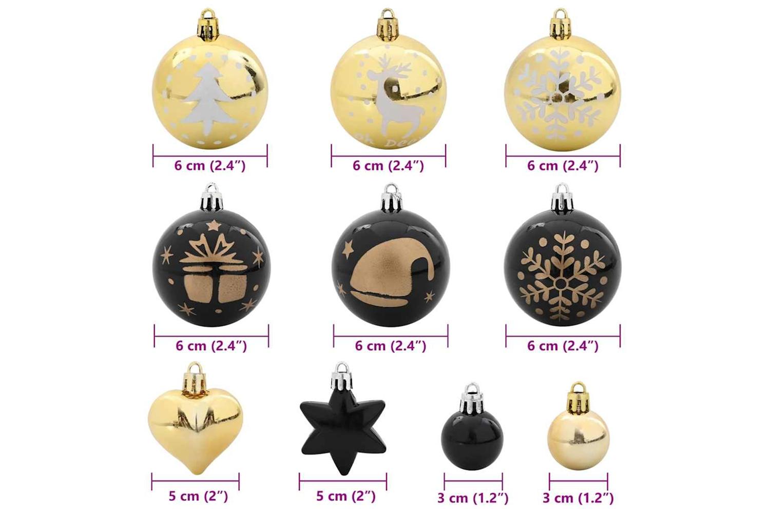 Vidaxl Christmas Bauble Set 40 Pcs Black And Gold-7