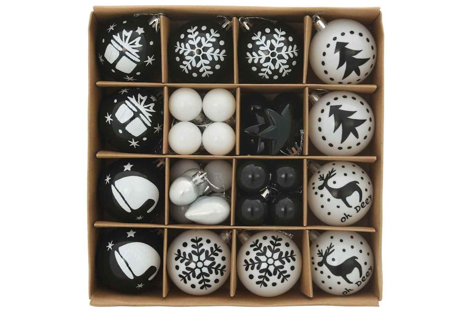 Vidaxl Christmas Bauble Set 40 Pcs Black And White-3