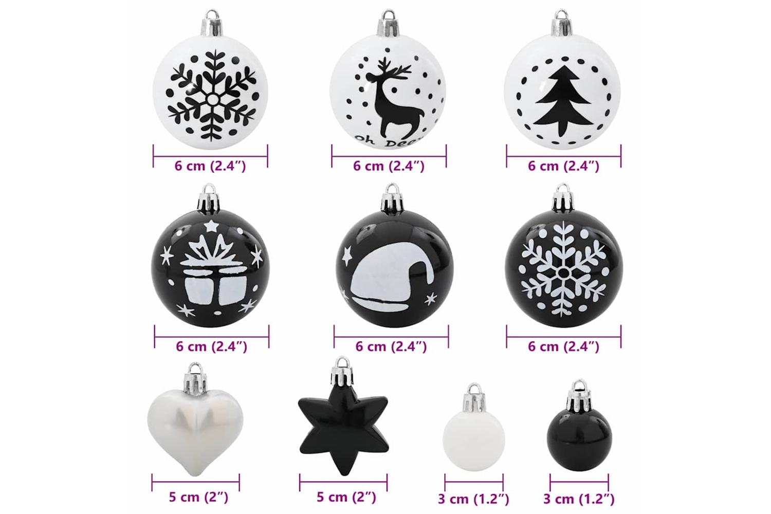 Vidaxl Christmas Bauble Set 40 Pcs Black And White-7