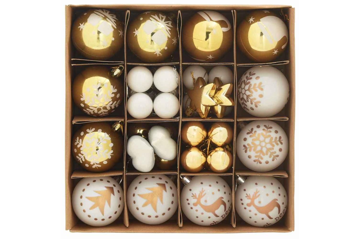 Vidaxl Christmas Bauble Set 40 Pcs White And Gold-3