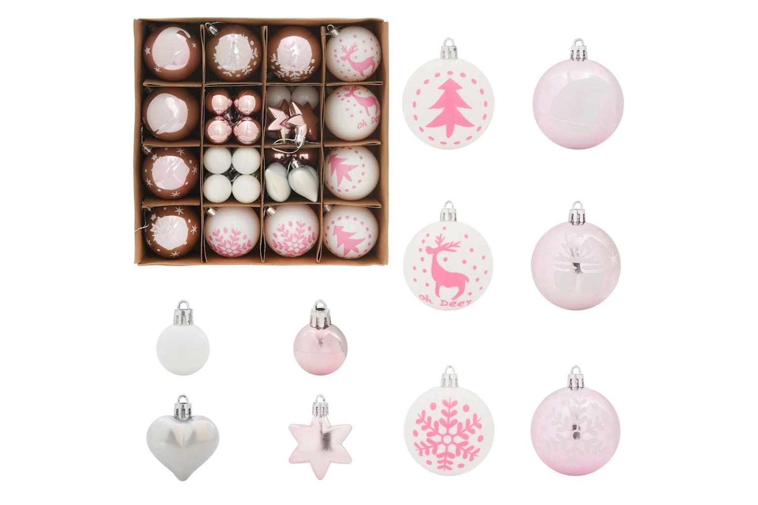Vidaxl Christmas Bauble Set 40 Pcs White And Pink-2