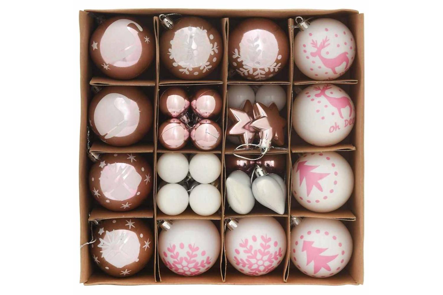 Vidaxl Christmas Bauble Set 40 Pcs White And Pink-3