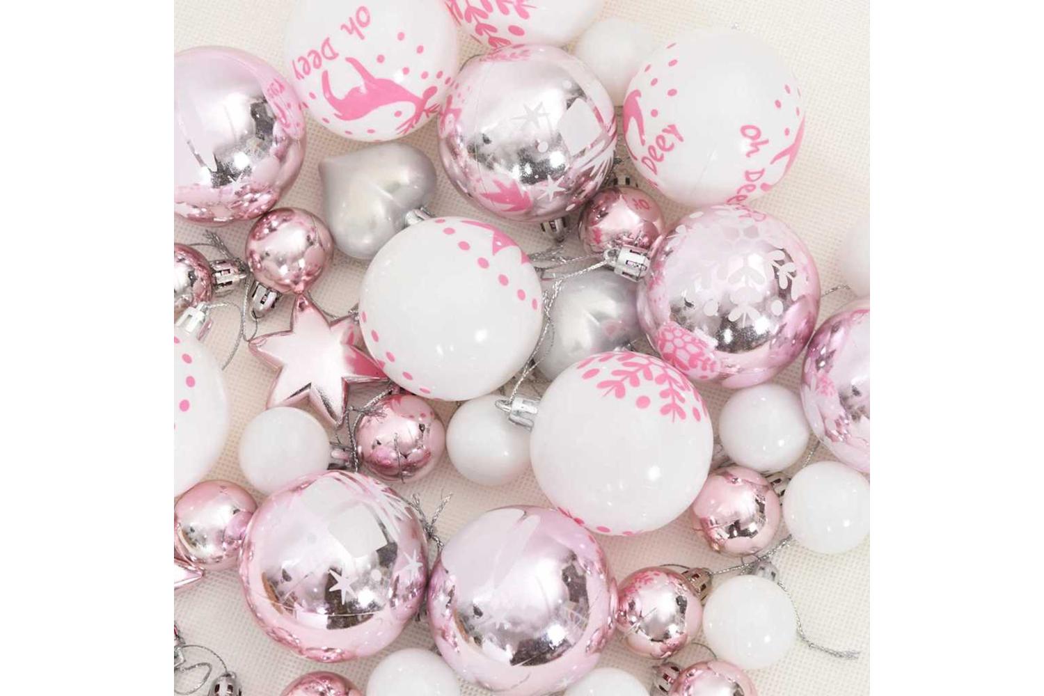 Vidaxl Christmas Bauble Set 40 Pcs White And Pink-6