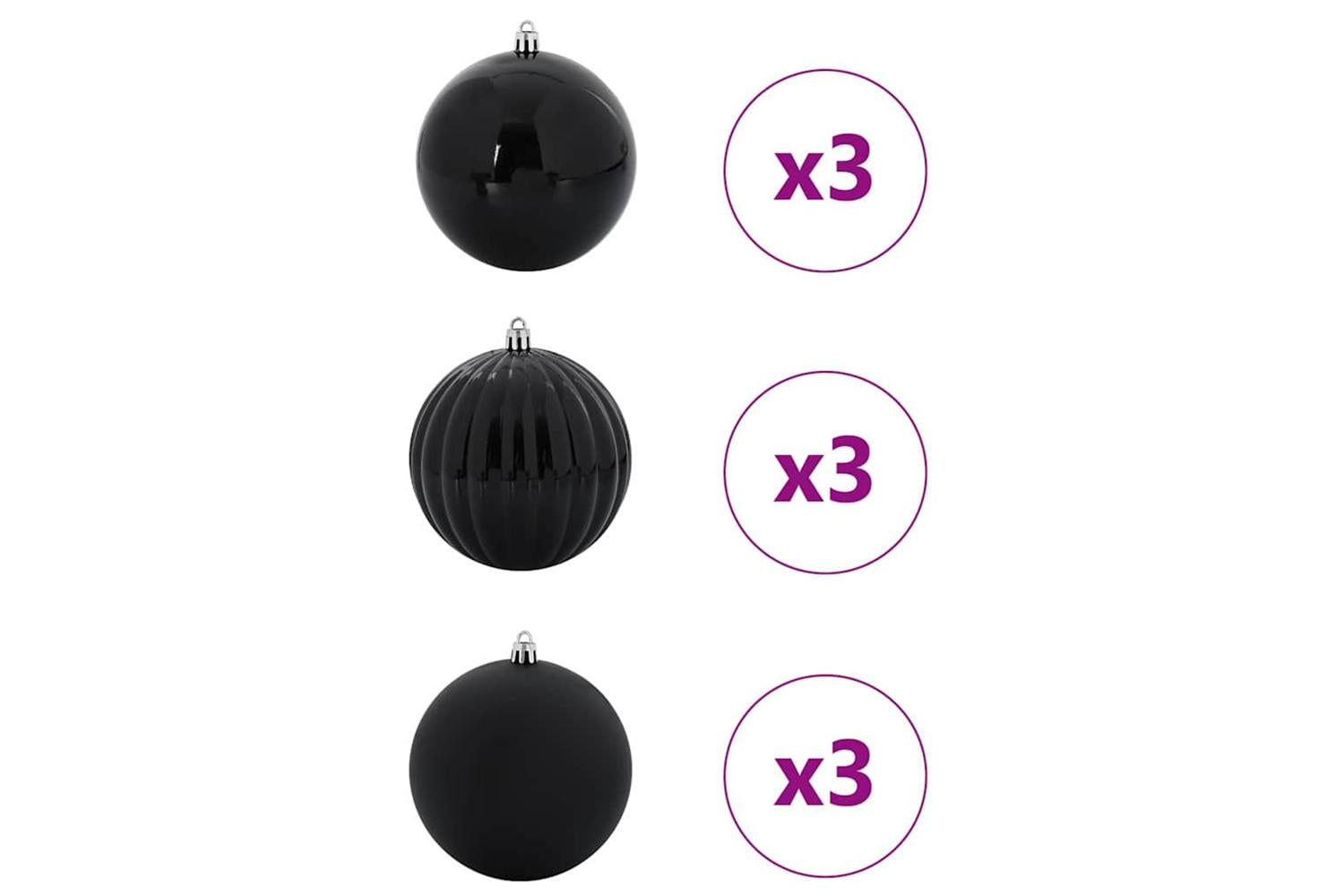 Vidaxl Christmas Bauble Set 9 Pcs Black-3