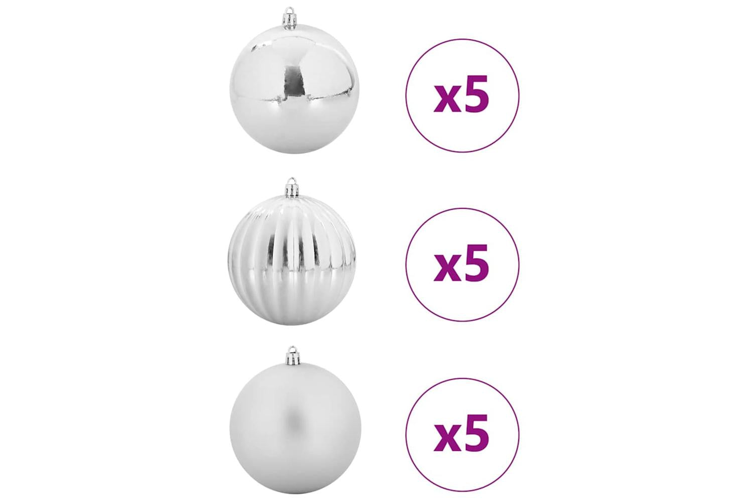 Vidaxl Christmas Bauble Set 15 Pcs Silver-3