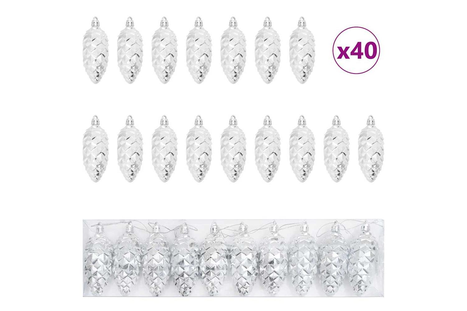Vidaxl Christmas Pine Cone Ball 40 Pcs Silver-2