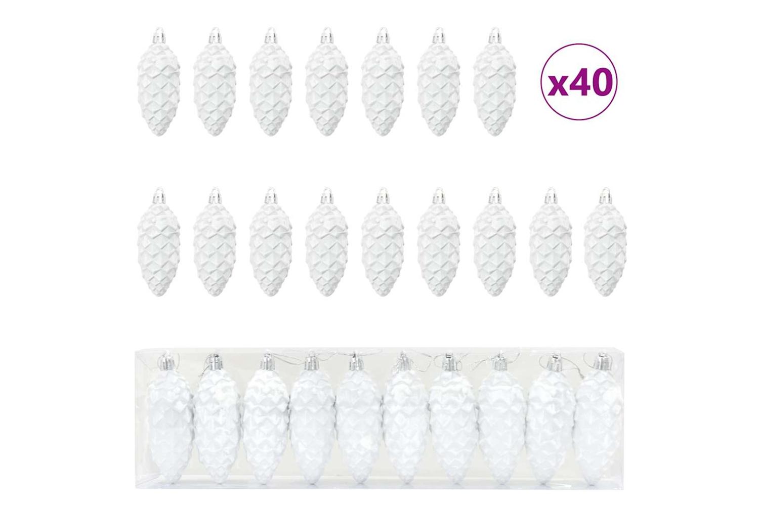 Vidaxl Christmas Pine Cone Ball 40 Pcs White-2