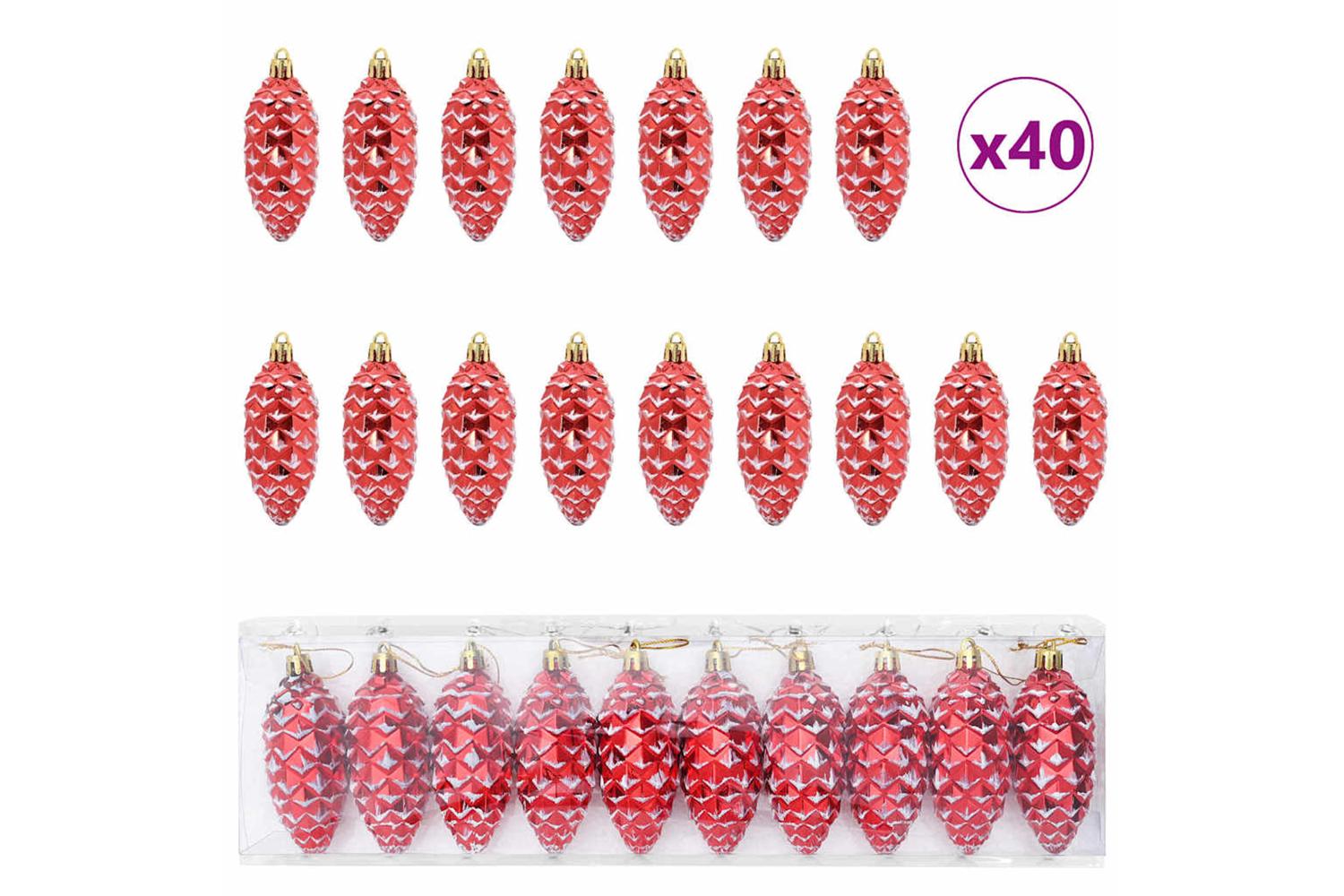 Vidaxl Christmas Pine Cone Ball 40 Pcs Red-2