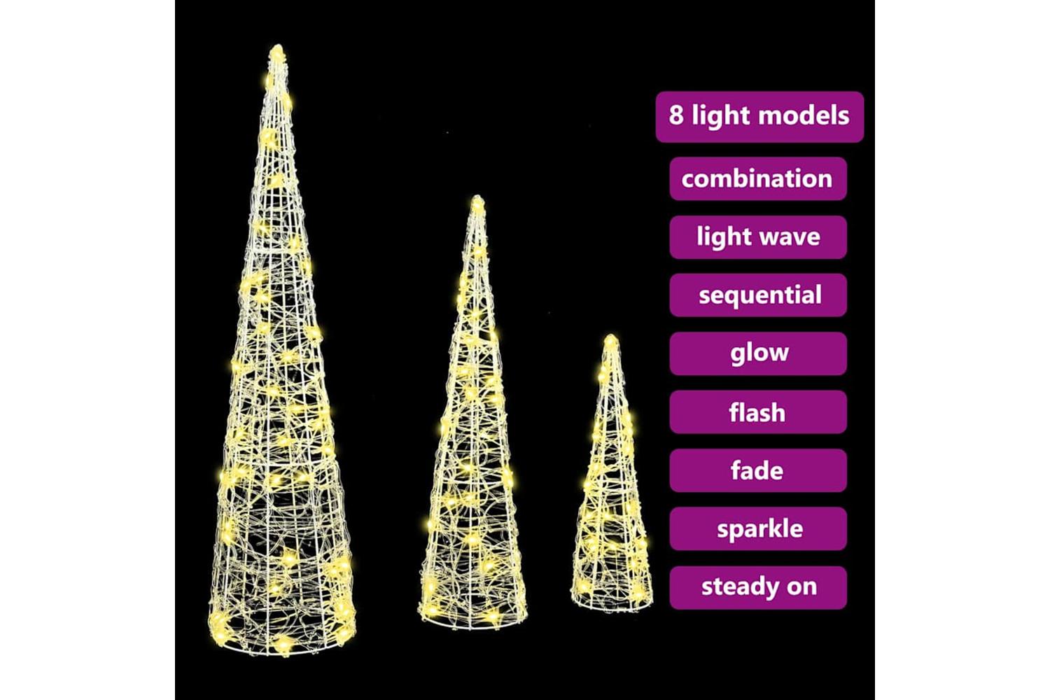 Vidaxl Christmas Tree 3 Pcs Warm White 20 X 20 X 80 Cm Acrylic-7