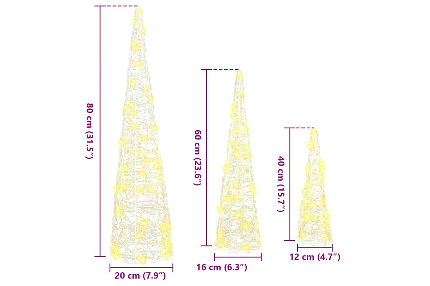 Vidaxl Christmas Tree 3 Pcs Warm White 20 X 20 X 80 Cm Acrylic-8