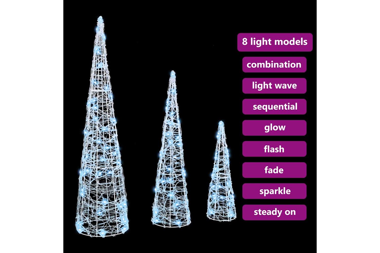 Vidaxl Christmas Tree 3 Pcs Cold White 20 X 20 X 80 Cm Acrylic-7