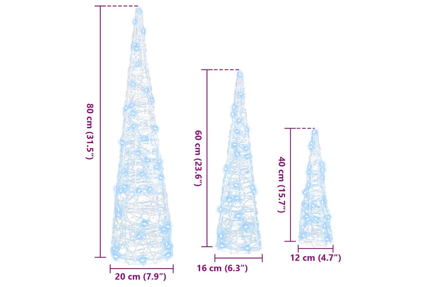 Vidaxl Christmas Tree 3 Pcs Cold White 20 X 20 X 80 Cm Acrylic-8