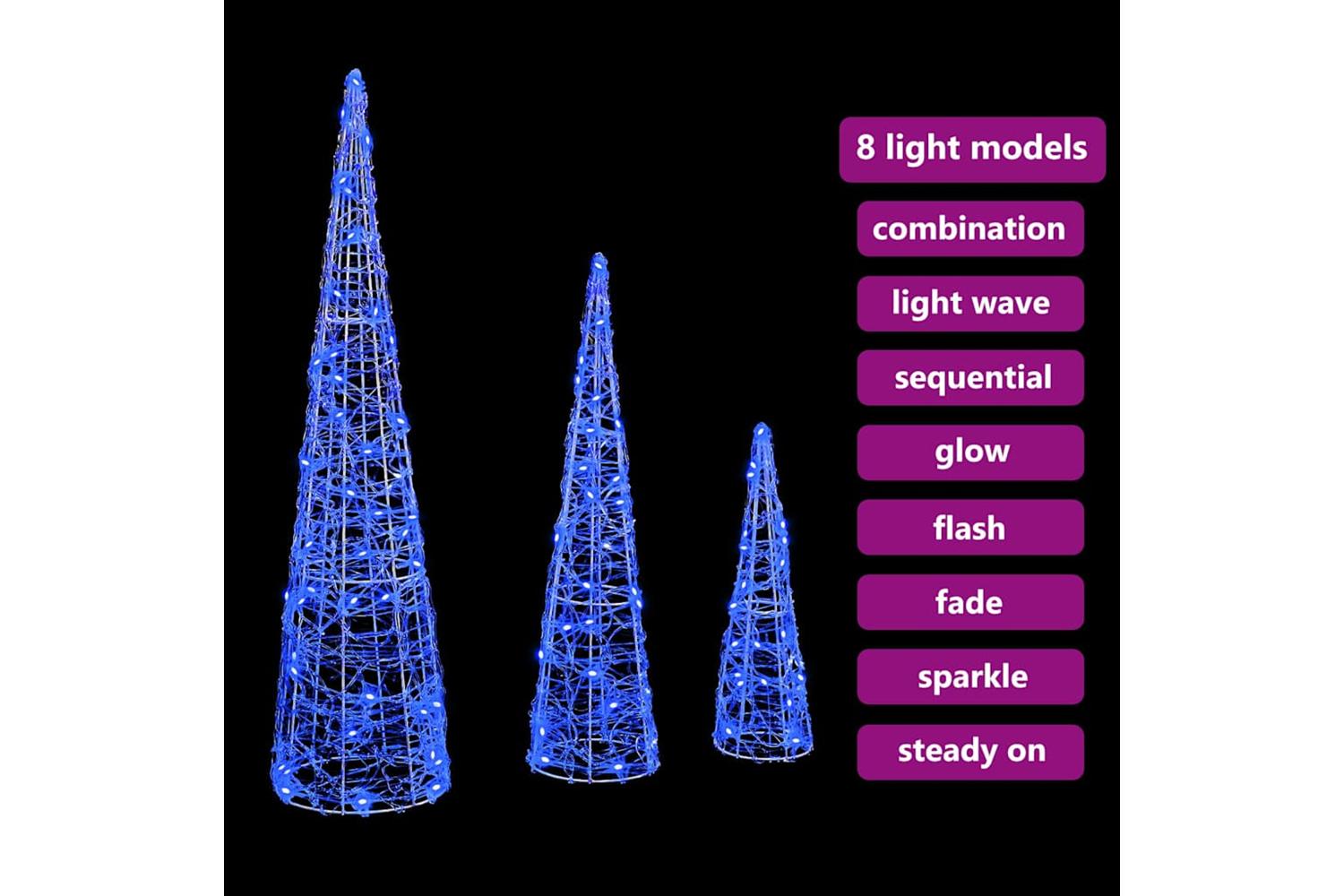Vidaxl Christmas Tree With 90 Leds 3 Pcs Blue 20 X 20 X 80 Cm Acrylic-7