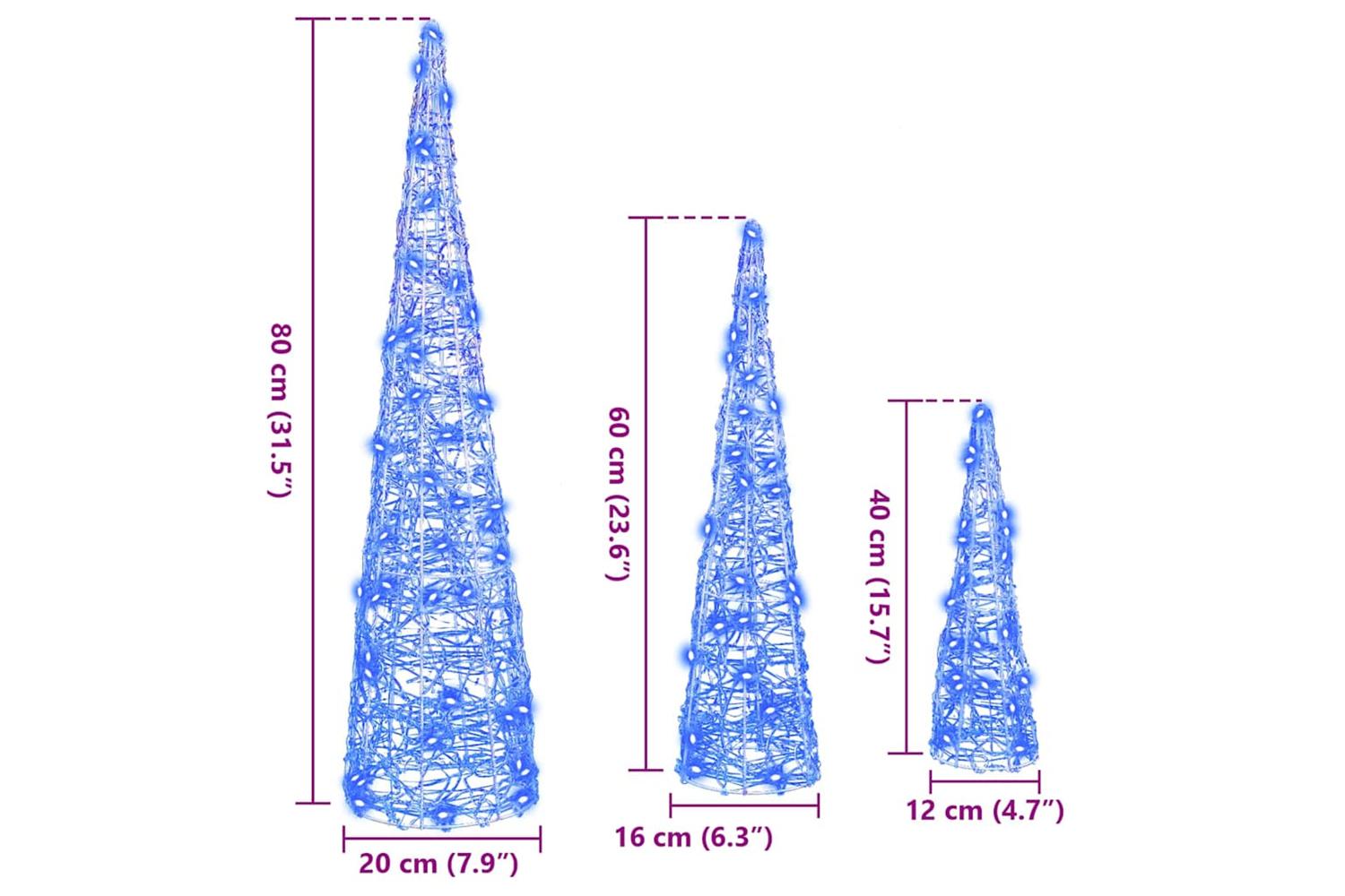 Vidaxl Christmas Tree With 90 Leds 3 Pcs Blue 20 X 20 X 80 Cm Acrylic-8
