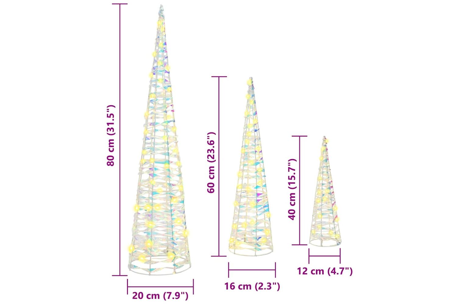 Vidaxl Christmas Tree 3 Pcs Warm White 20 X 20 X 80 Cm Pet-8