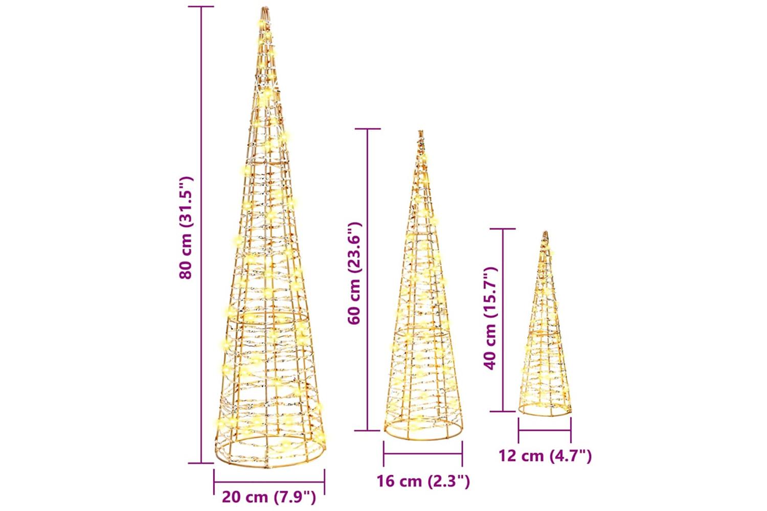 Vidaxl Christmas Tree 3 Pcs Warm White 20 X 20 X 80 Cm Pet-8
