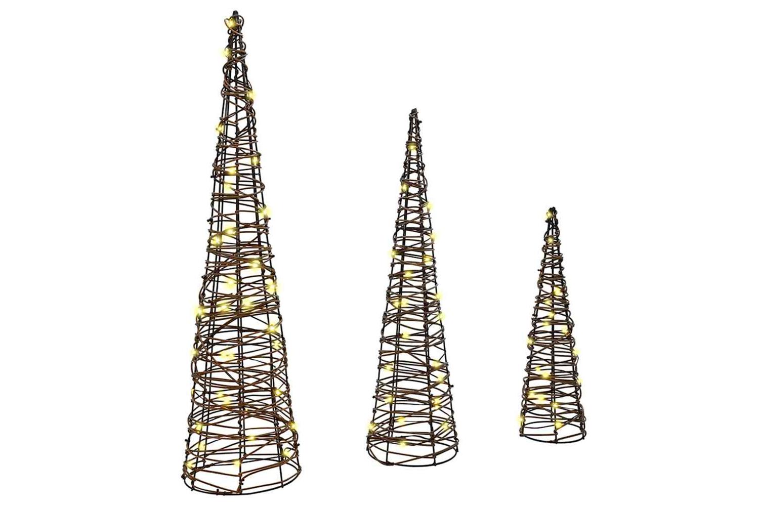 Vidaxl Christmas Tree 3 Pcs Warm White 20 X 20 X 80 Cm Rattan