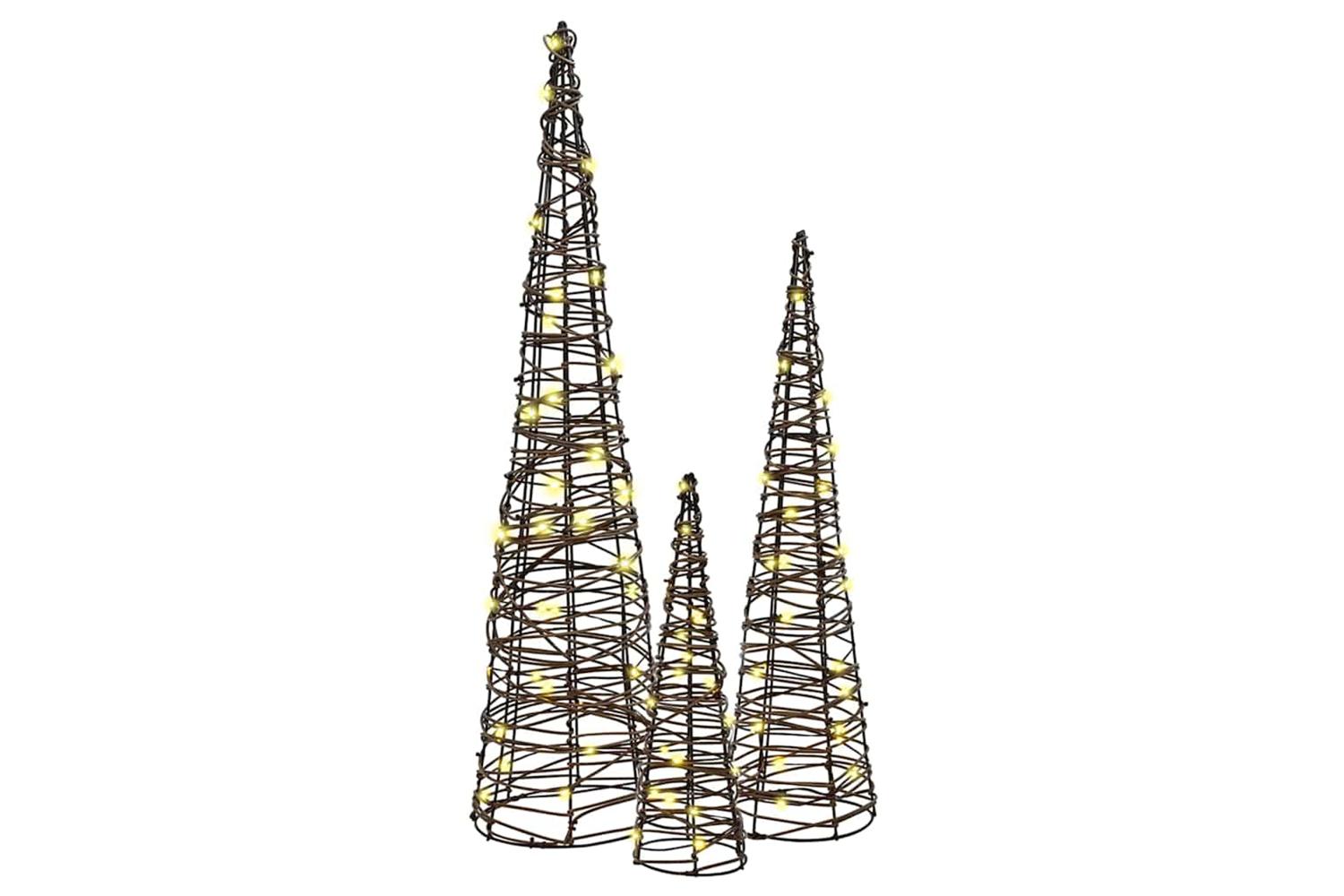 Vidaxl Christmas Tree 3 Pcs Warm White 20 X 20 X 80 Cm Rattan-3