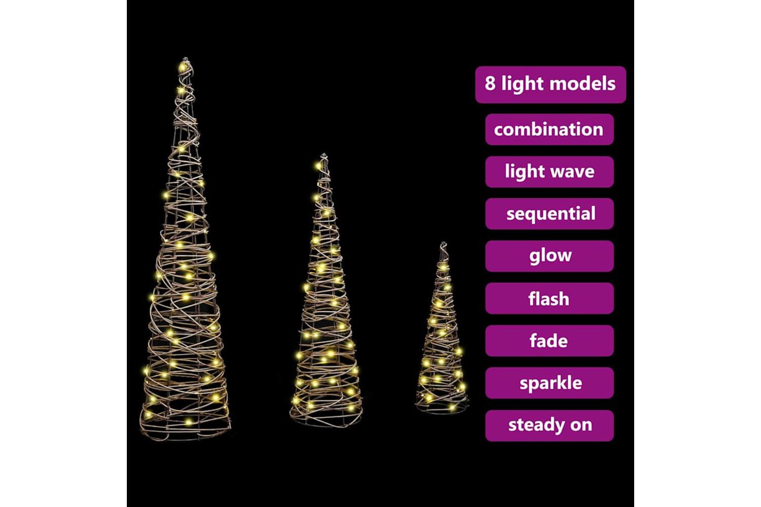 Vidaxl Christmas Tree 3 Pcs Warm White 20 X 20 X 80 Cm Rattan-7