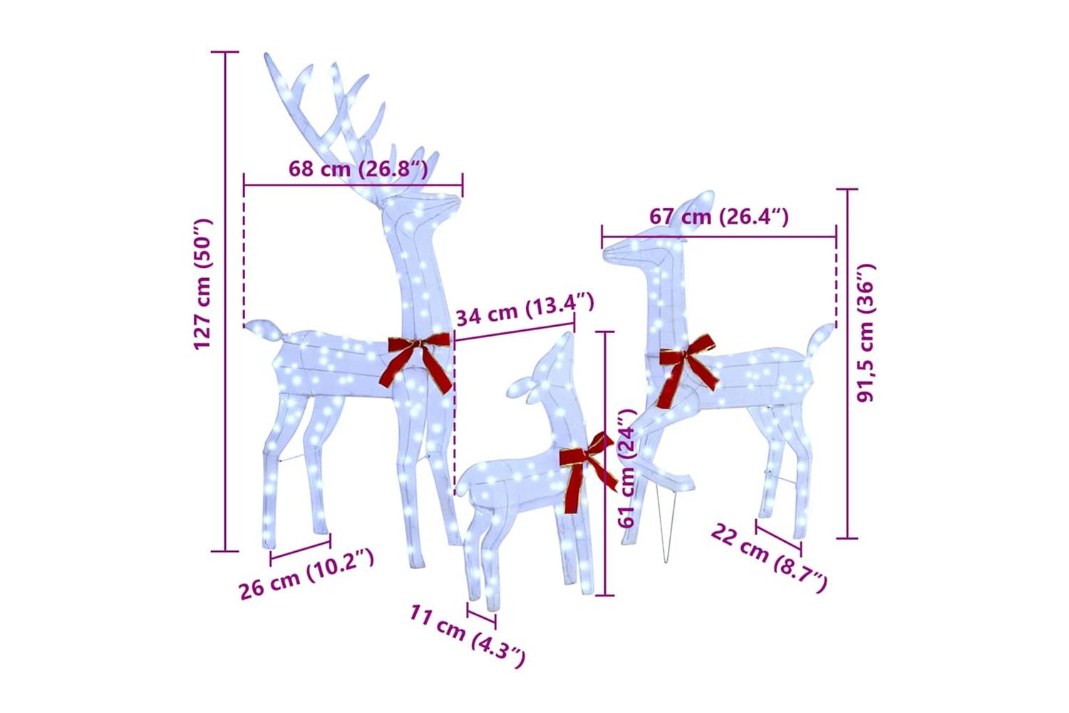 Vidaxl Reindeer Family 3 Pcs Cold White 68 X 26 X 127 Cm Fabric-10