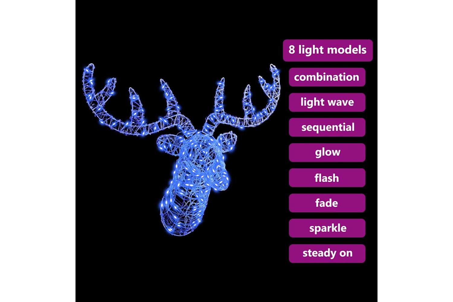 Vidaxl Reindeer Head With 140 Leds Blue 60 Cm Acrylic-7