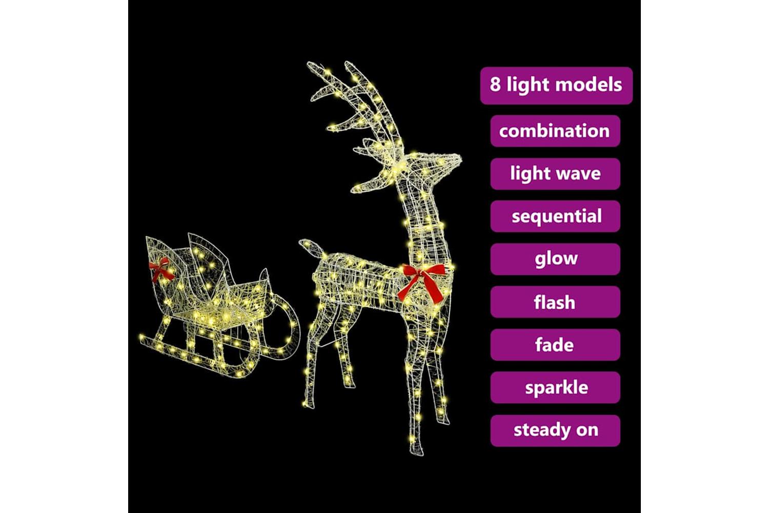 Vidaxl Reindeer Pull Sleigh Warm White 70 X 26 X 1285 Cm Acrylic-9