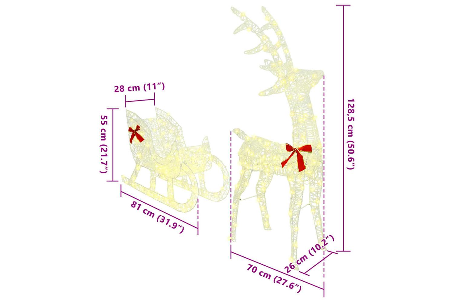 Vidaxl Reindeer Pull Sleigh Warm White 70 X 26 X 1285 Cm Acrylic-10