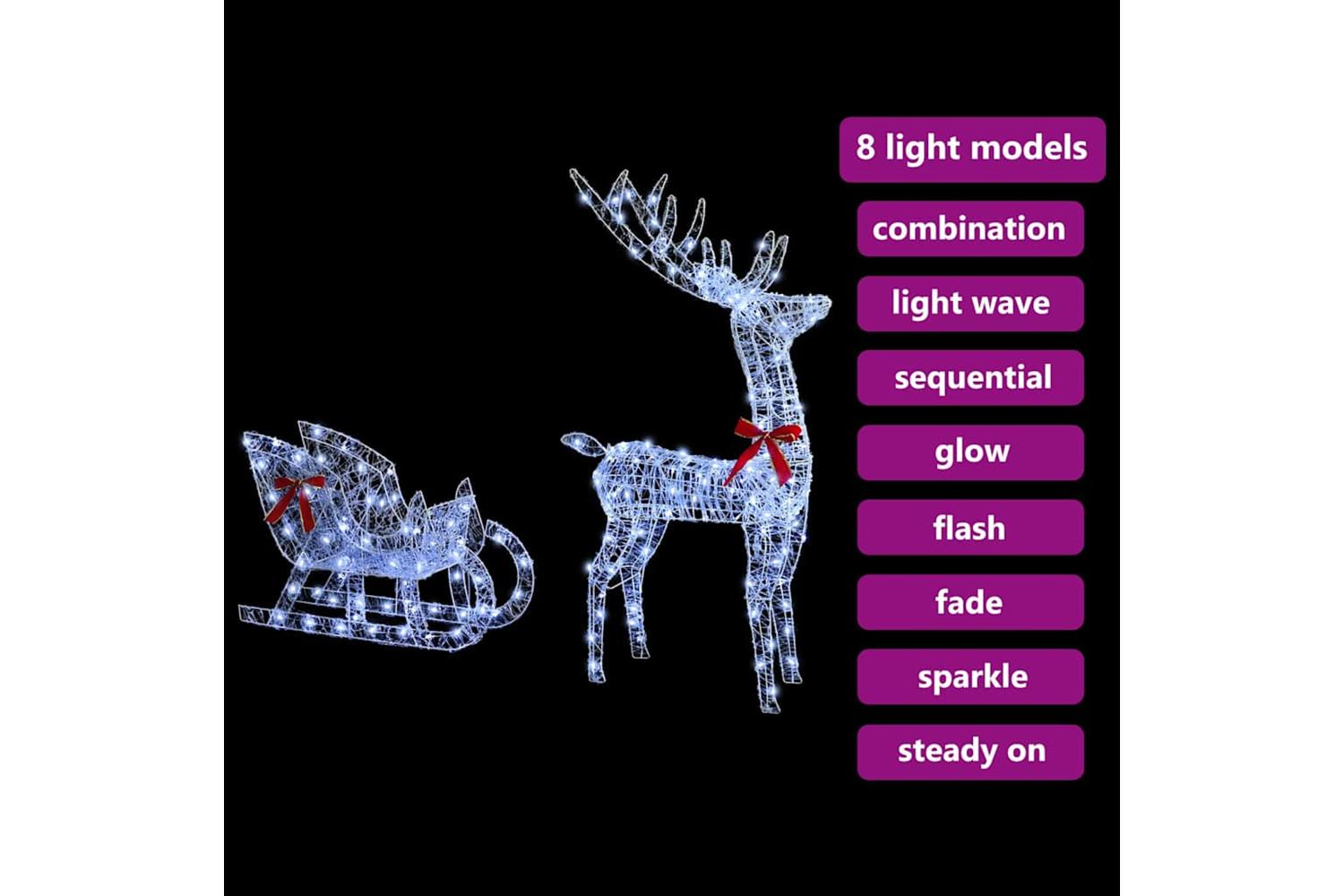 Vidaxl Reindeer Pull Sleigh Cold White 70 X 26 X 1285 Cm Acrylic-9
