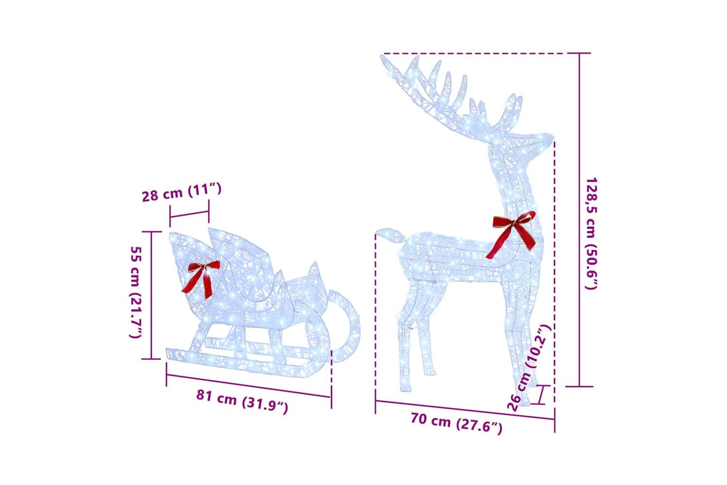 Vidaxl Reindeer Pull Sleigh Cold White 70 X 26 X 1285 Cm Acrylic-10