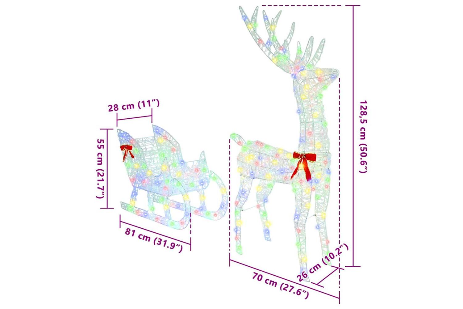 Vidaxl Reindeer Pull Sleigh Colourful 70 X 26 X 1285 Cm Acrylic-10