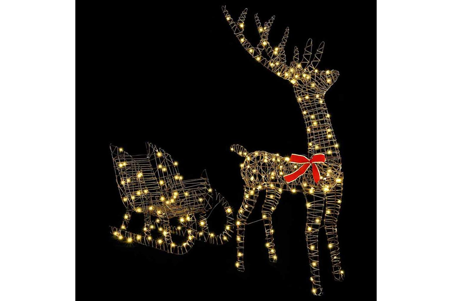 Vidaxl Reindeer Pull Sleigh Warm White 70 X 26 X 1285 Cm Rattan-2