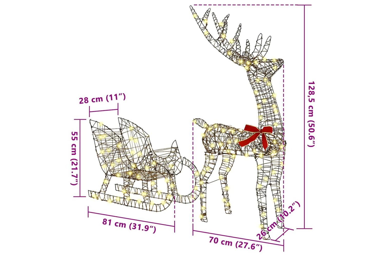 Vidaxl Reindeer Pull Sleigh Warm White 70 X 26 X 1285 Cm Rattan-10