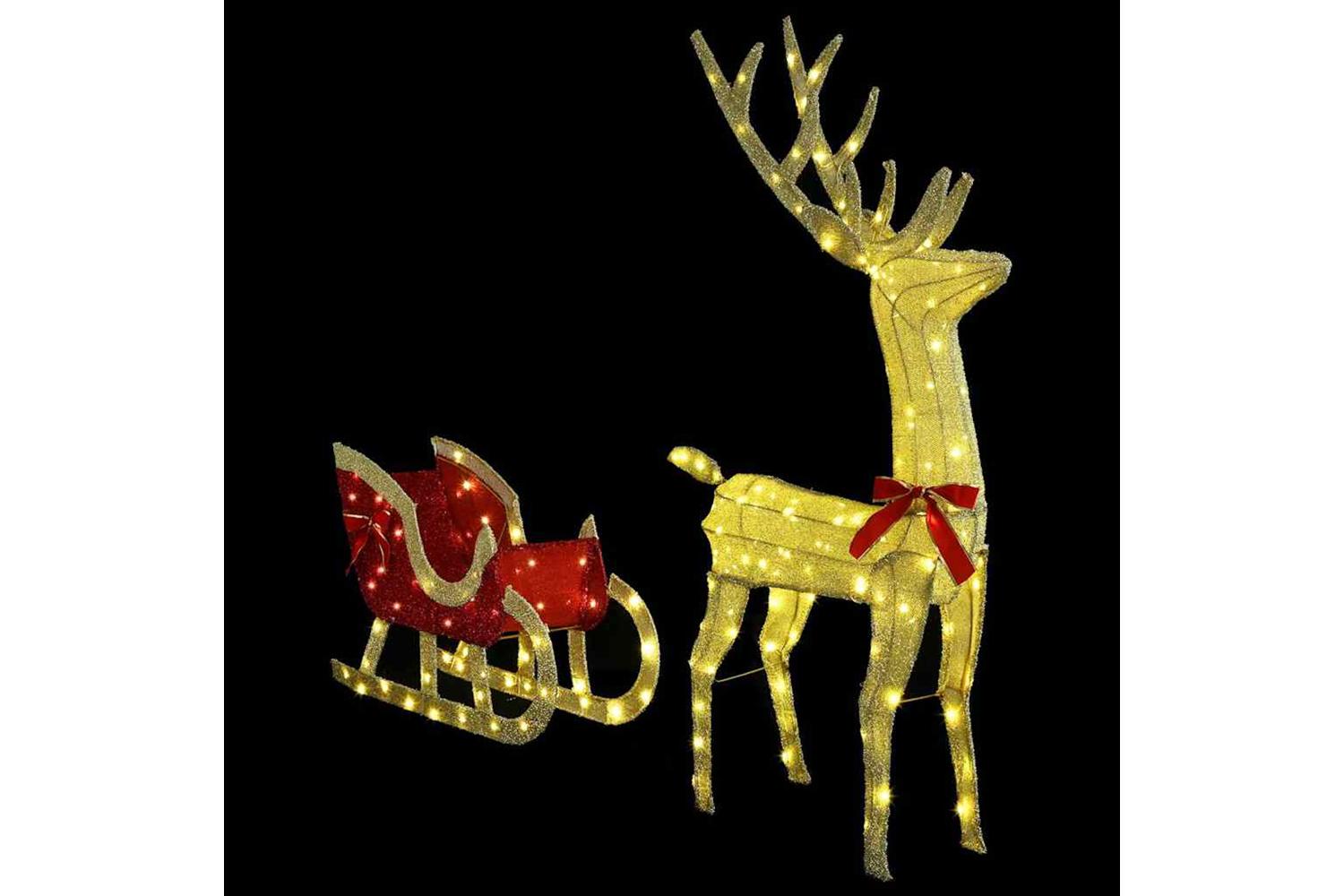 Vidaxl Reindeer Pull Sleigh Warm White 70 X 26 X 1285 Cm Fabric-2