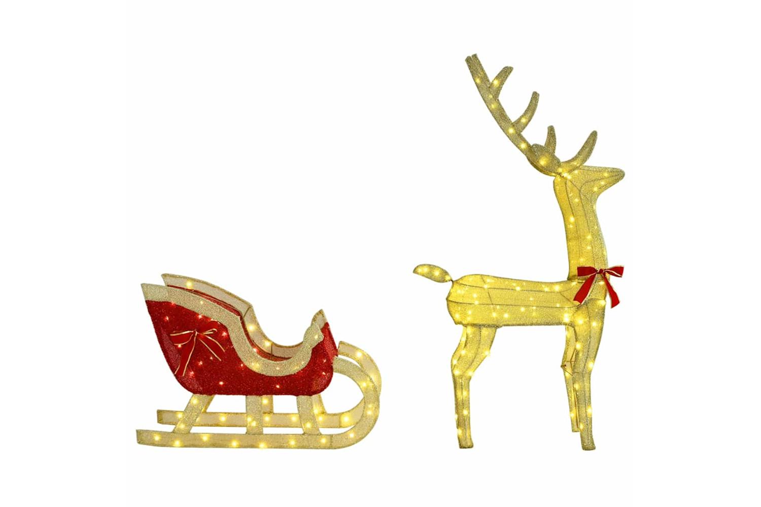 Vidaxl Reindeer Pull Sleigh Warm White 70 X 26 X 1285 Cm Fabric-5