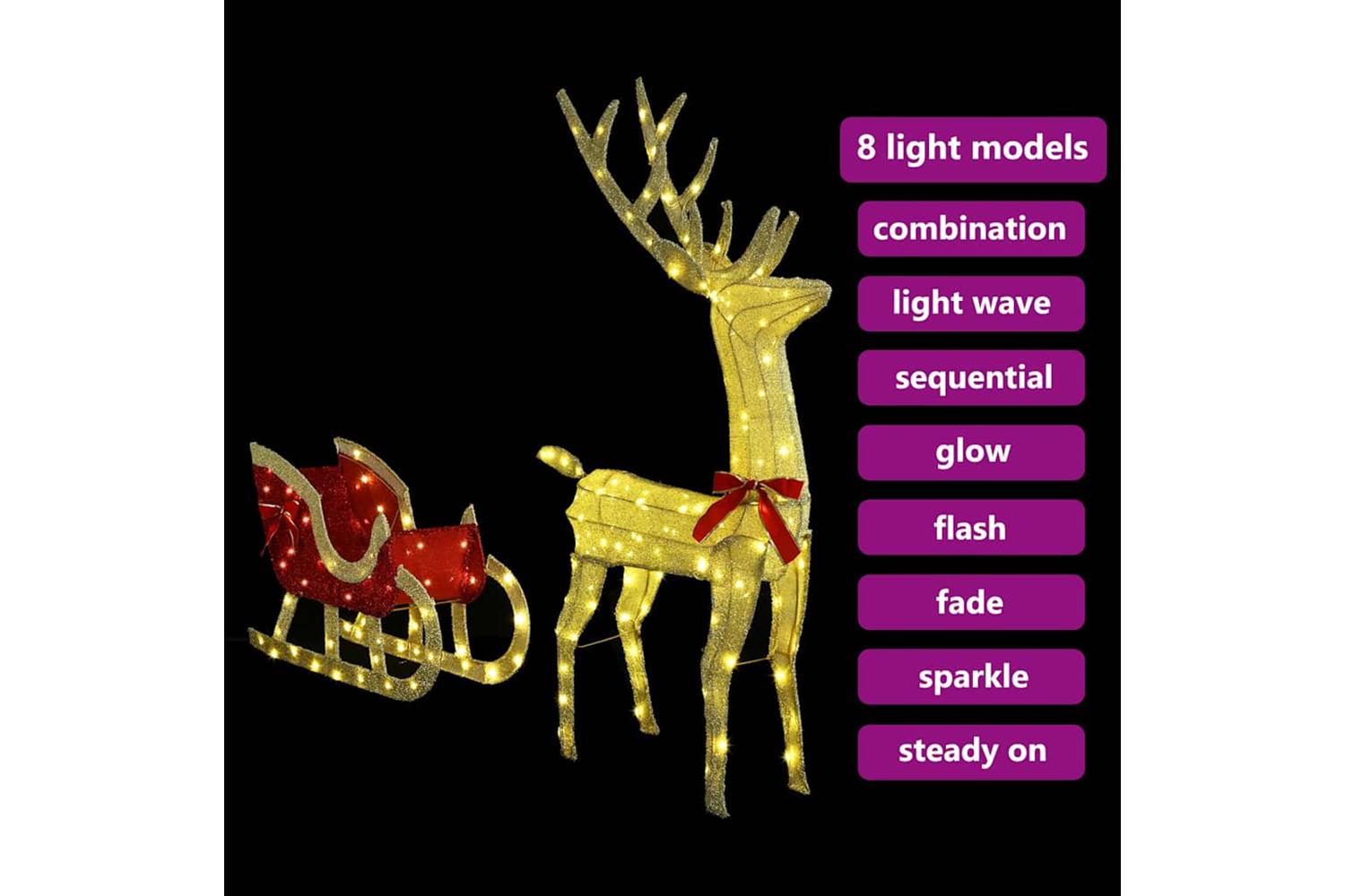 Vidaxl Reindeer Pull Sleigh Warm White 70 X 26 X 1285 Cm Fabric-9