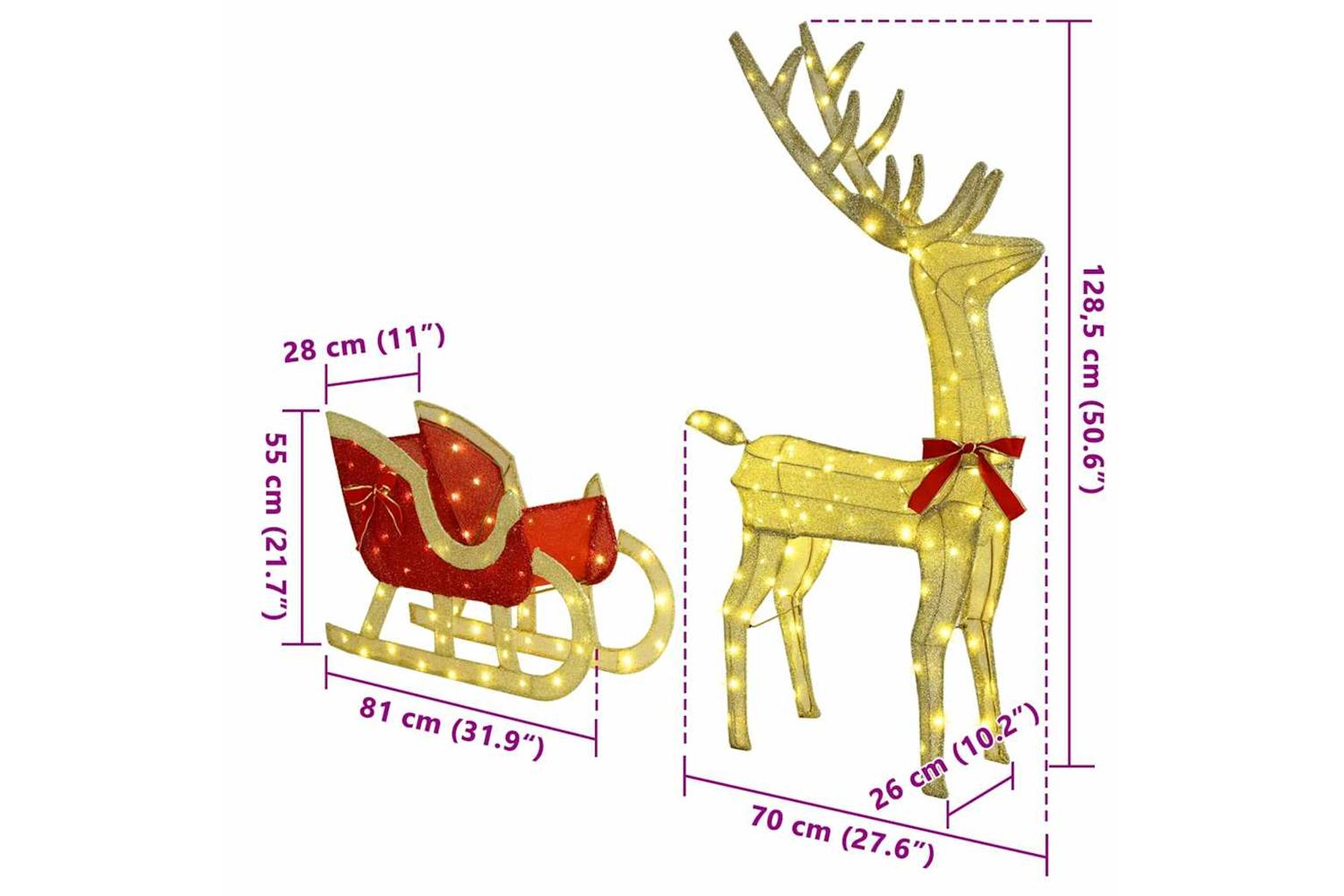 Vidaxl Reindeer Pull Sleigh Warm White 70 X 26 X 1285 Cm Fabric-10