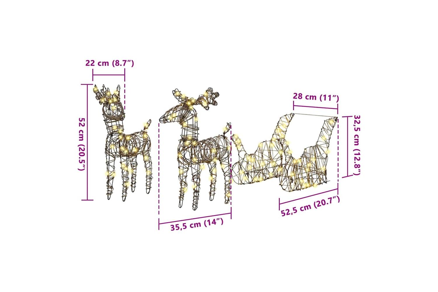 Vidaxl Reindeer Pull Sleigh Warm White 525 X 28 X 325 Cm Rattan-7
