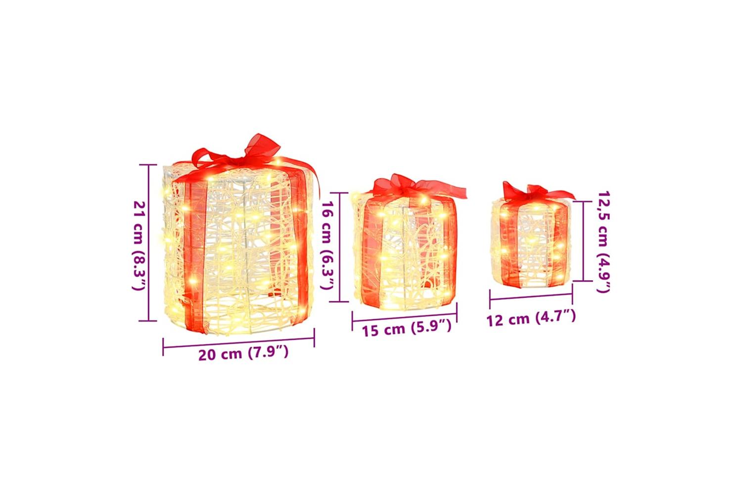 Vidaxl Gift Box Decoration 3 Pcs Warm White 20 X 20 X 21 Cm Acrylic-7