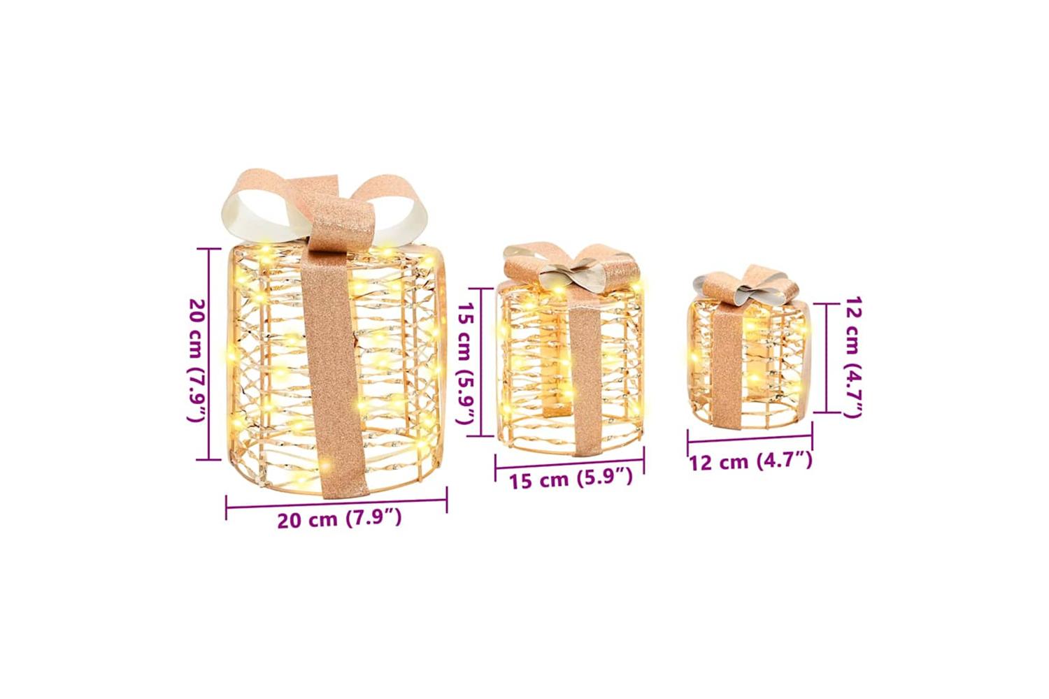 Vidaxl Gift Box Decoration 3 Pcs Warm White 20 X 20 X 20 Cm Pet-7