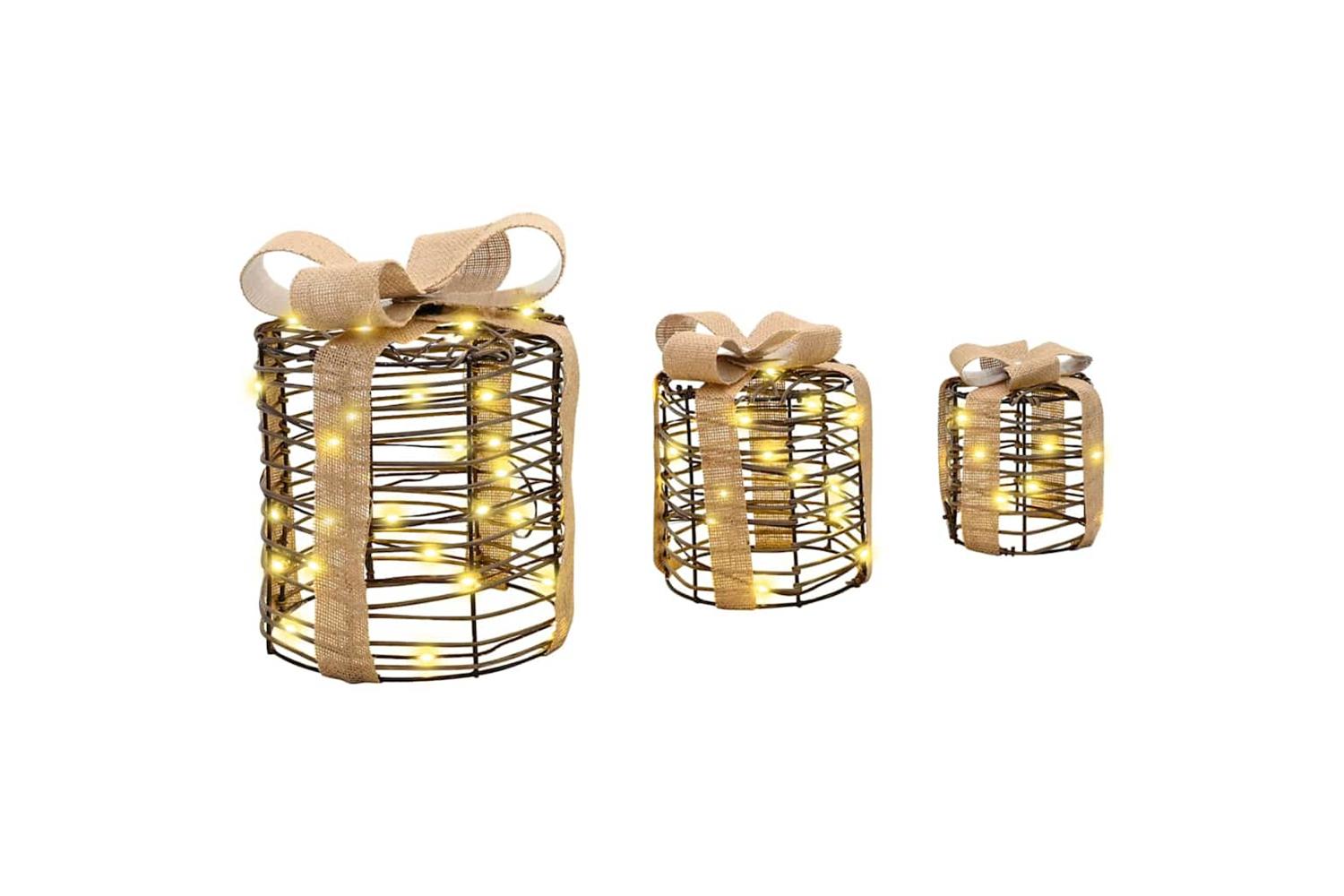 Vidaxl Gift Box Decoration 3 Pcs Warm White 20 X 20 X 20 Cm Rattan-2