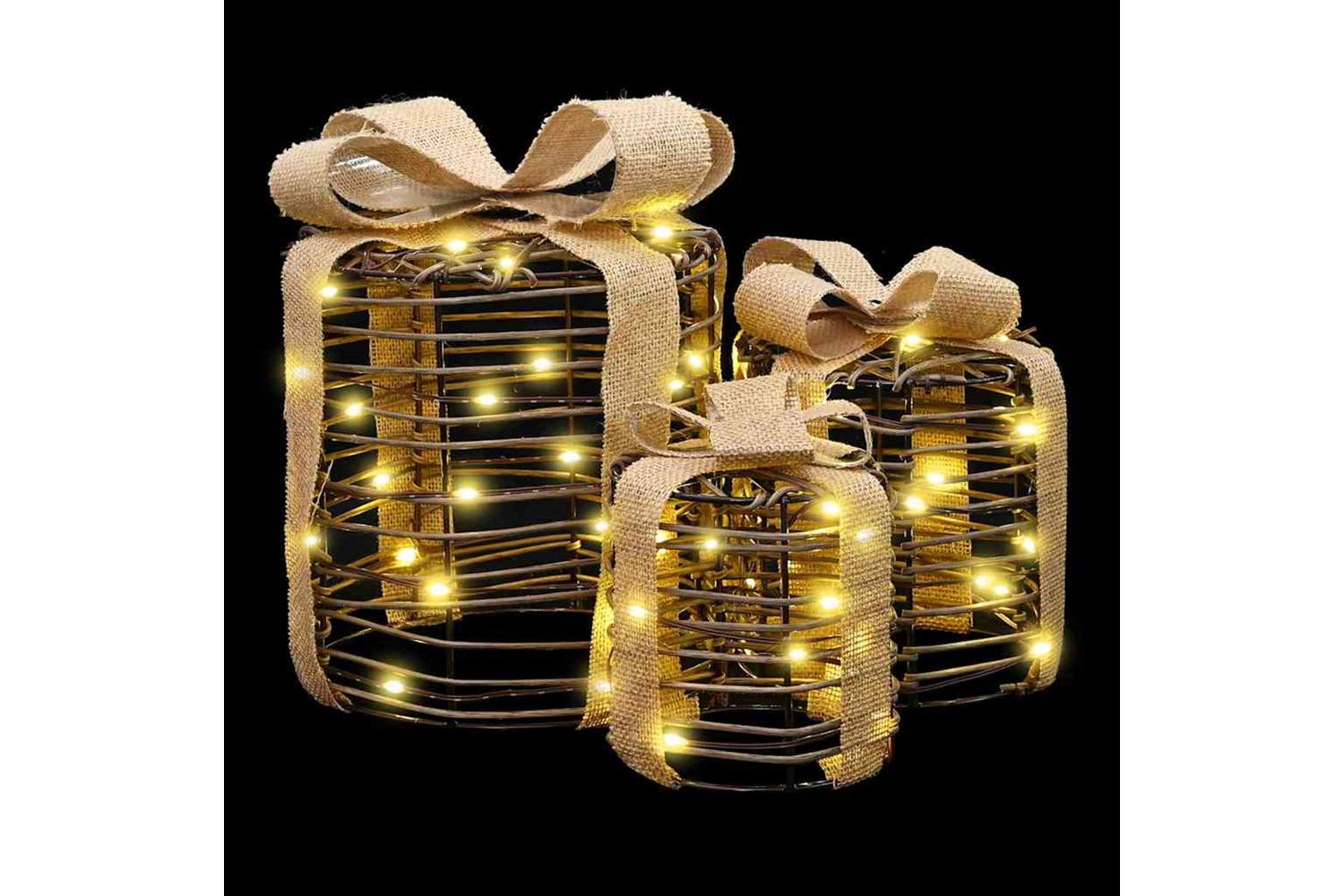 Vidaxl Gift Box Decoration 3 Pcs Warm White 20 X 20 X 20 Cm Rattan-3