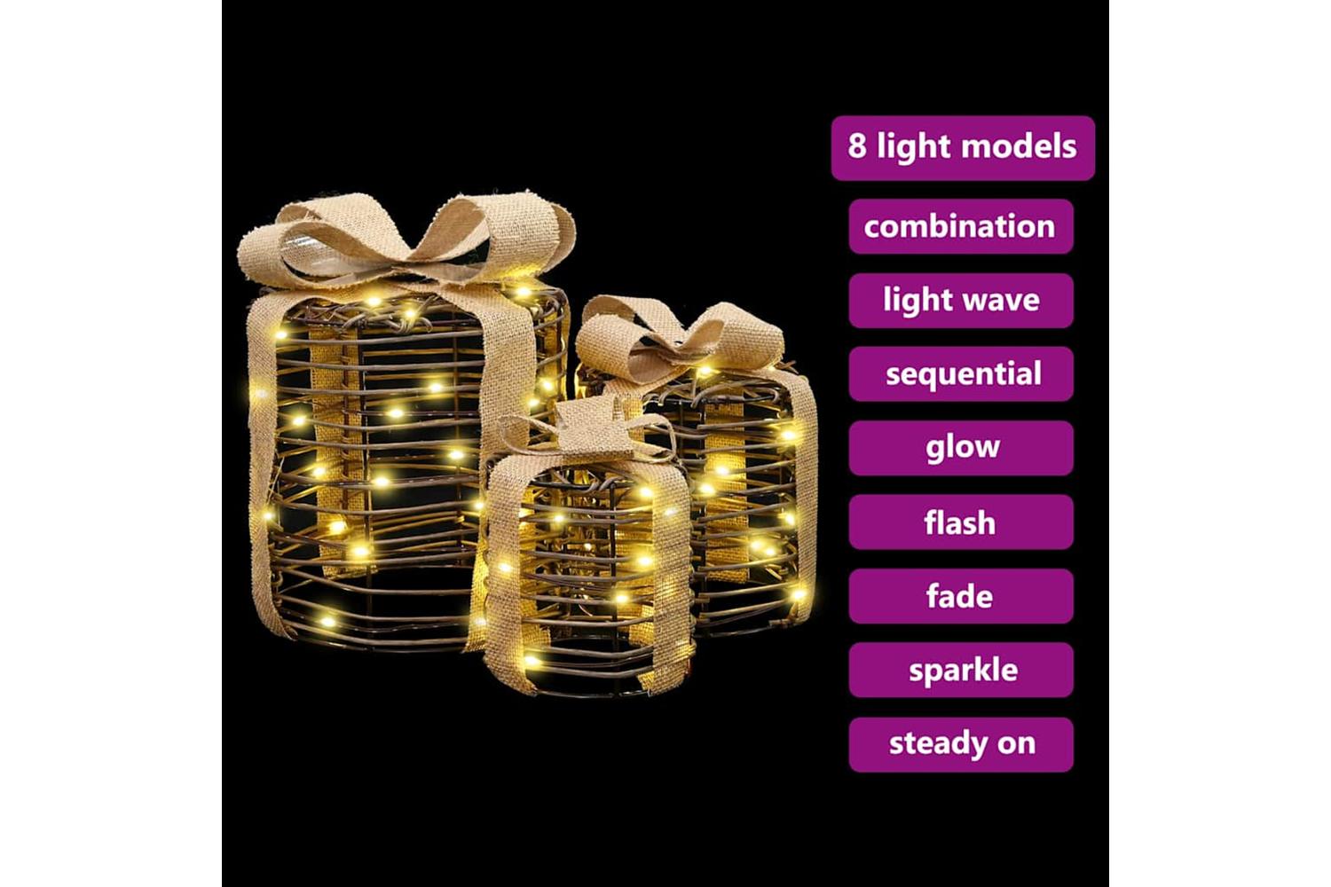 Vidaxl Gift Box Decoration 3 Pcs Warm White 20 X 20 X 20 Cm Rattan-6