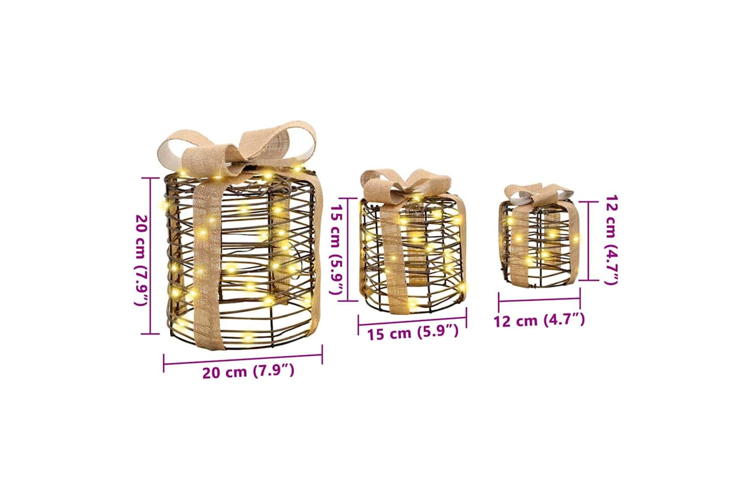 Vidaxl Gift Box Decoration 3 Pcs Warm White 20 X 20 X 20 Cm Rattan-7